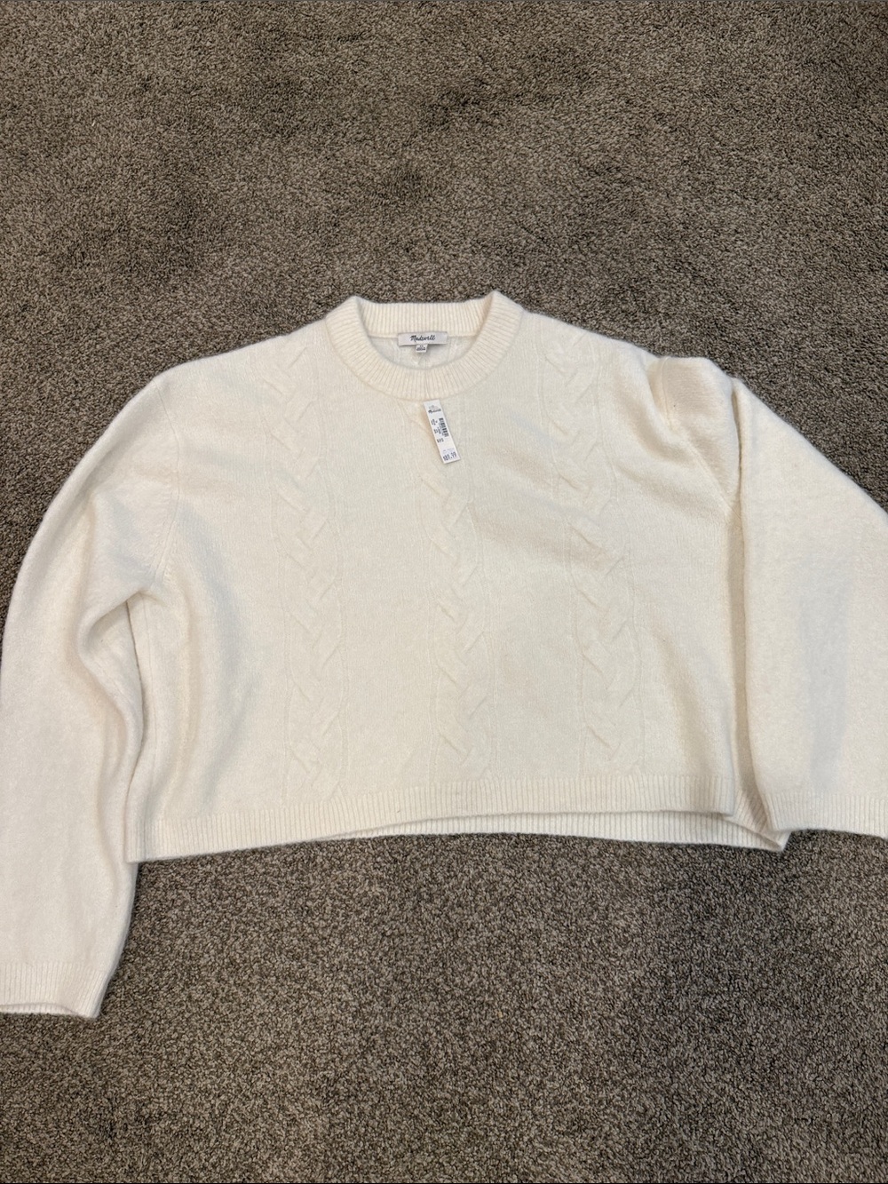 Madewell Cream Cable-Knit Cropped Sweater